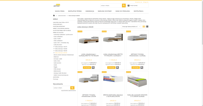 Łóżka dziecięce 200x90cm - Producent mebli ALMER MEBLE