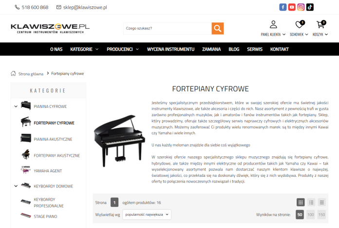 Fortepiany cyfrowe w sklepie klawiszowe.pl
